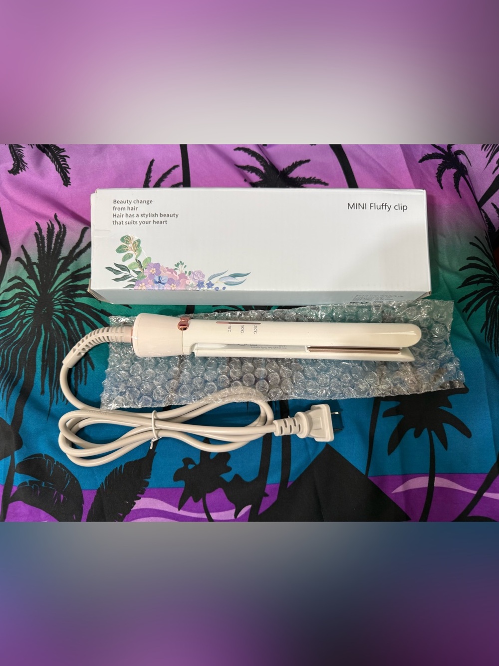 Mini Fluffy White Travel Hair Straightener